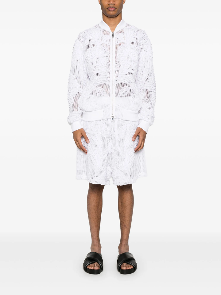 Mesh Ruching Zip Blouson