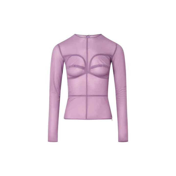 Light Purple Bra Detailed Mesh Top