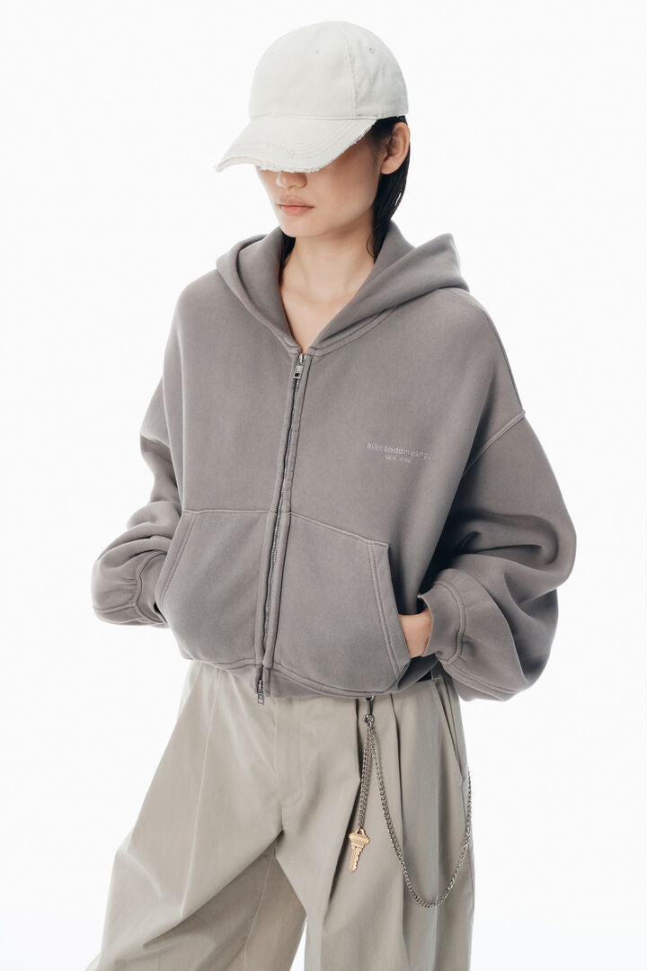 Oversized Cropped Zip-Up Hoodie