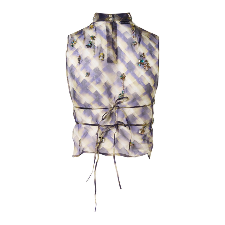 Embellished Silk Backless Top