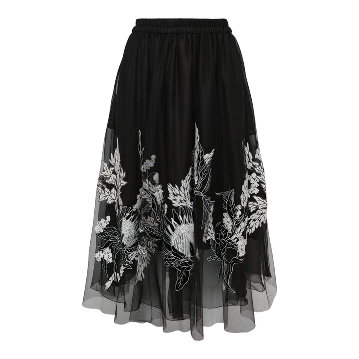 Club21 - Biyan - Embroidered Tulle Gathered Midi Skirt - SKIRTS - Black