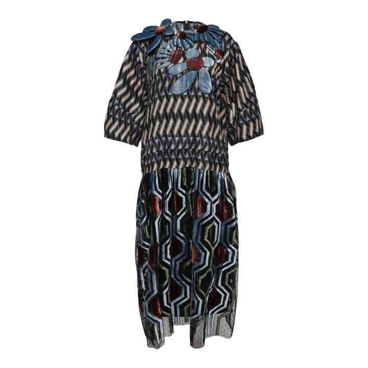 Club21 - Biyan - Mix Silk Print And Dot Tulle Dress - WOVEN DRESSES - Green