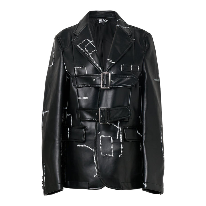 Club21 - COMME des GARCONS BLACK - Leather FILIP PAGOWSKI Print A Jacket - JACKETS - Black