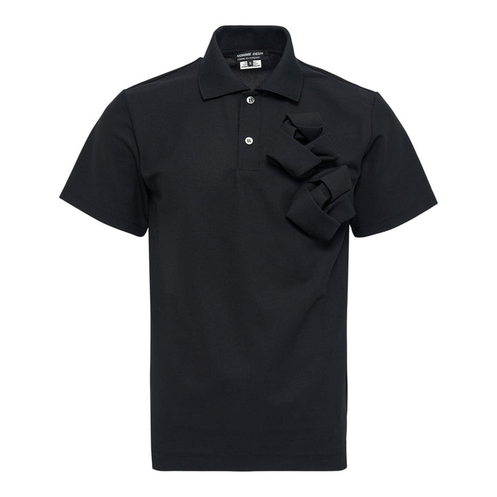 Club21 - COMME des GARCONS HOMME DEUX - Polyester Pique Rose Applique Polo - POLOS - Black