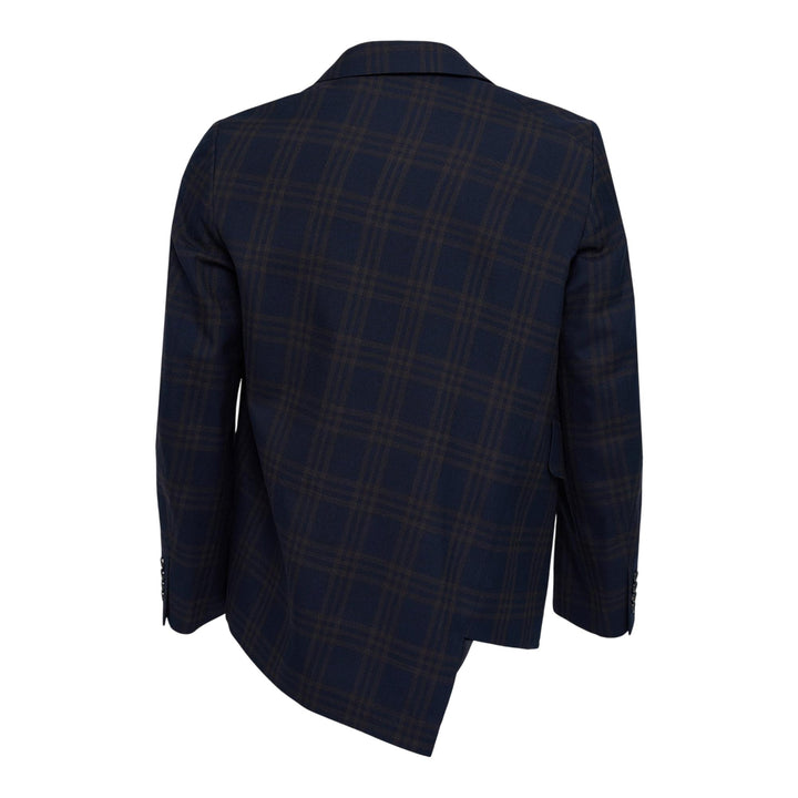 Club21 - COMME des GARCONS HOMME DEUX - Wool Dark Check Asymmetrical Jacket - JACKETS - Navy