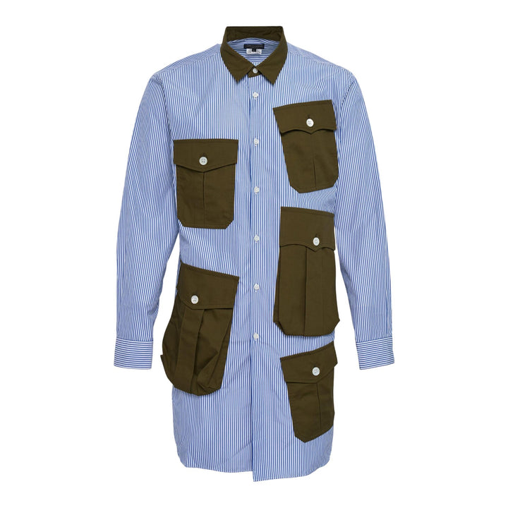 Club21 - COMME des GARCONS HOMME PLUS - Cotton Broad Stripe Pocket Long Sleeve Shirt - SHIRTS - Blue