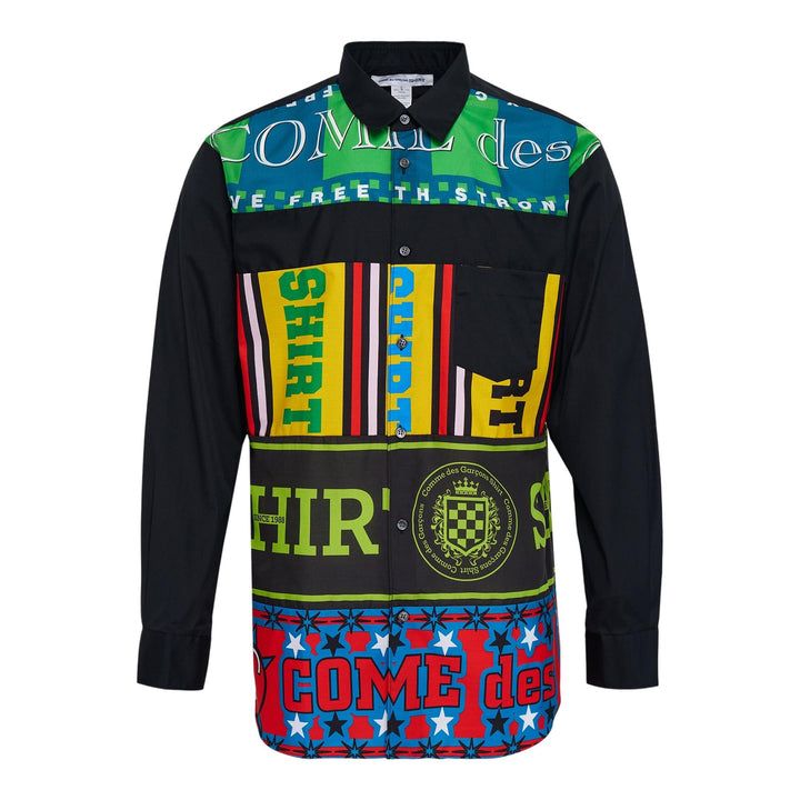 Club21 - COMME des GARCONS SHIRT - Cotton Poplin Print Long Sleeve Shirt - SHIRTS - Black