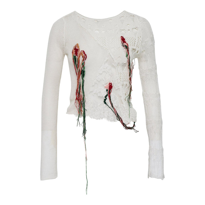 Club21 - Caroline Hu - White Collaging Floral Embroidery Top - KNIT TOPS - White