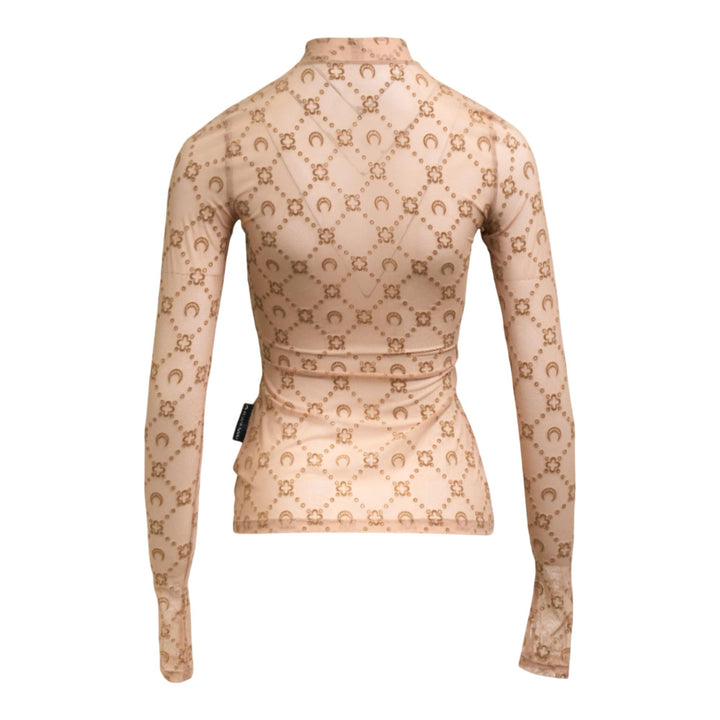 Club21 - Marine Serre - Moonogram Mesh Flock  Highneck Top - LOGO TEES - Beige