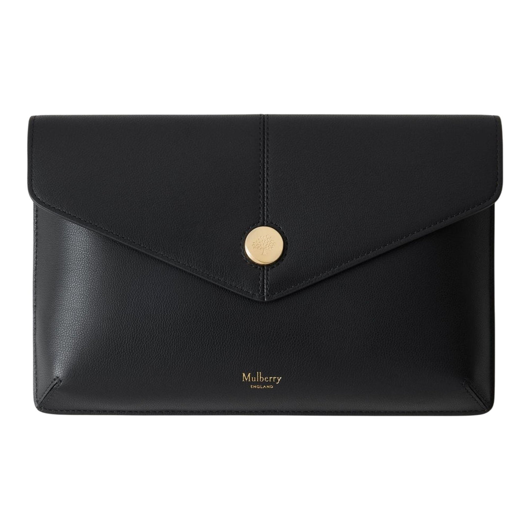 Club21 - Mulberry - Press Stud Envelope Pouch Black Micro Classic Grain - POUCHES - Black