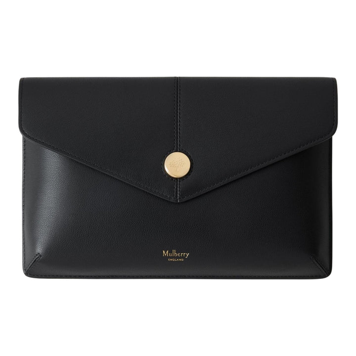 Club21 - Mulberry - Press Stud Envelope Pouch Black Micro Classic Grain - POUCHES - Black