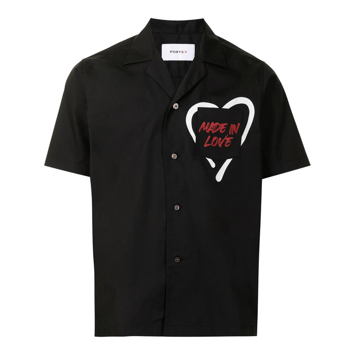 Club21 - PORTS V - Heart Printed Short Sleeve Shirt - SHIRTS - Black