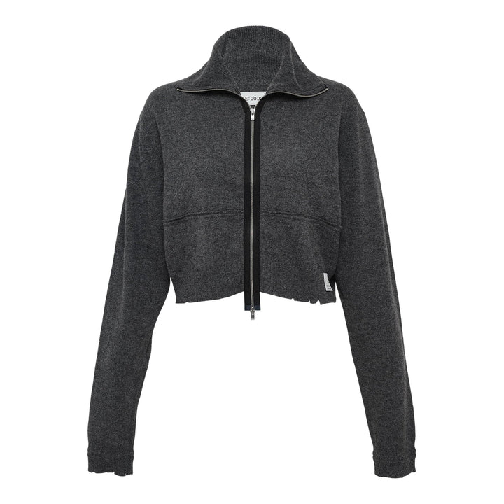 Club21 - RE;CODE - Destroyed Cashmere Knit Zip Up Sweater - SWEATERS - Grey