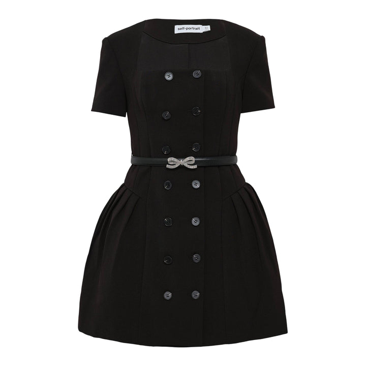 Club21 - Self-Portrait - Black Crepe Short Sleeve Mini Dress - WOVEN DRESSES - Black