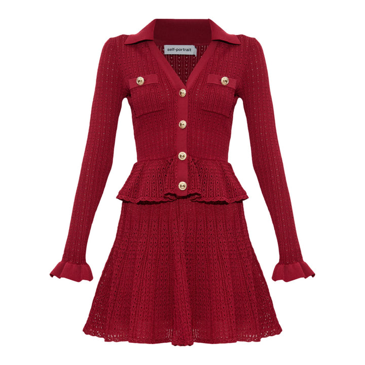 Club21 - Self-Portrait - Burgundy Pointelle Knit Mini Dress - DRESSES - Burgundy