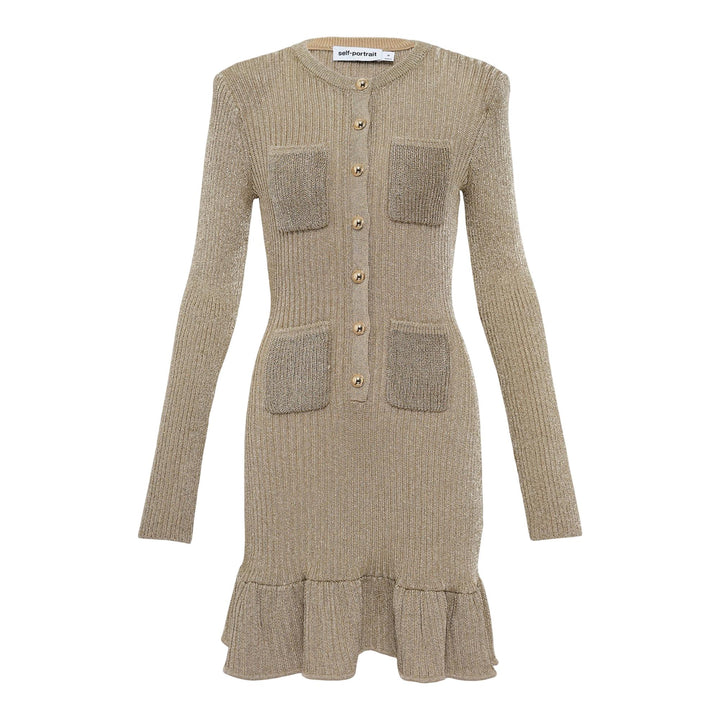 Club21 - Self-Portrait - Gold Lurex Knit Mini Dress - KNIT DRESSES - Gold