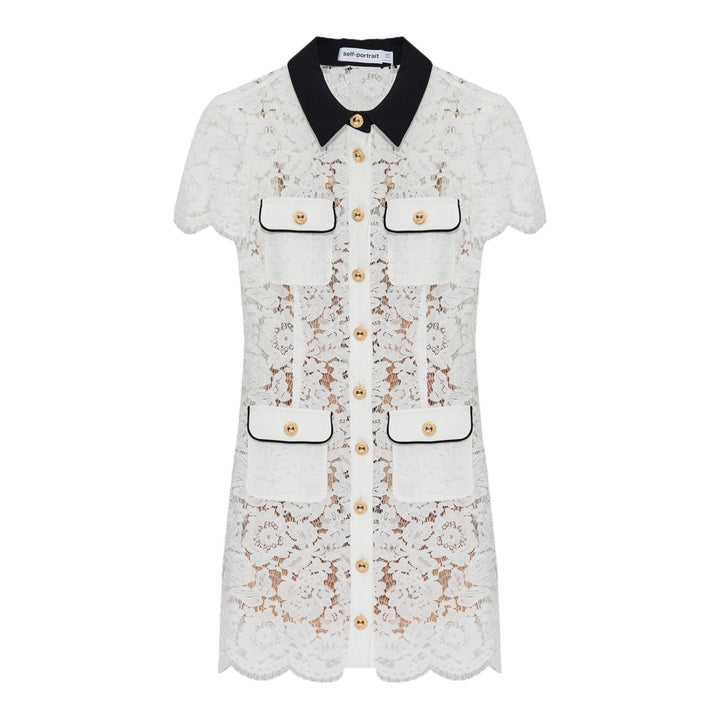 Club21 - Self-Portrait - White Lace Contrast Collar Mini Dress - DRESSES - White
