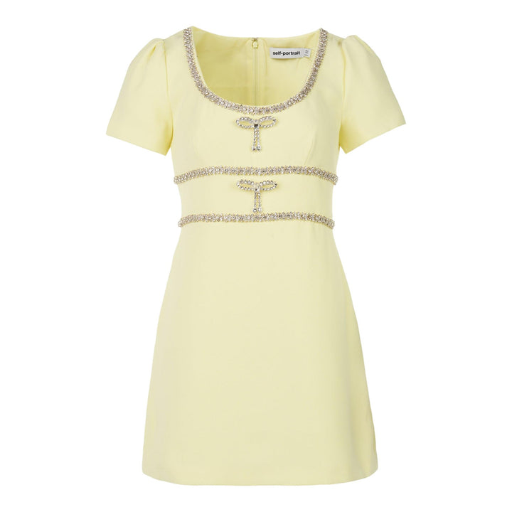 Club21 - Self-Portrait - Yellow Crepe Crystal Trim Mini Dress - DRESSES - Yellow