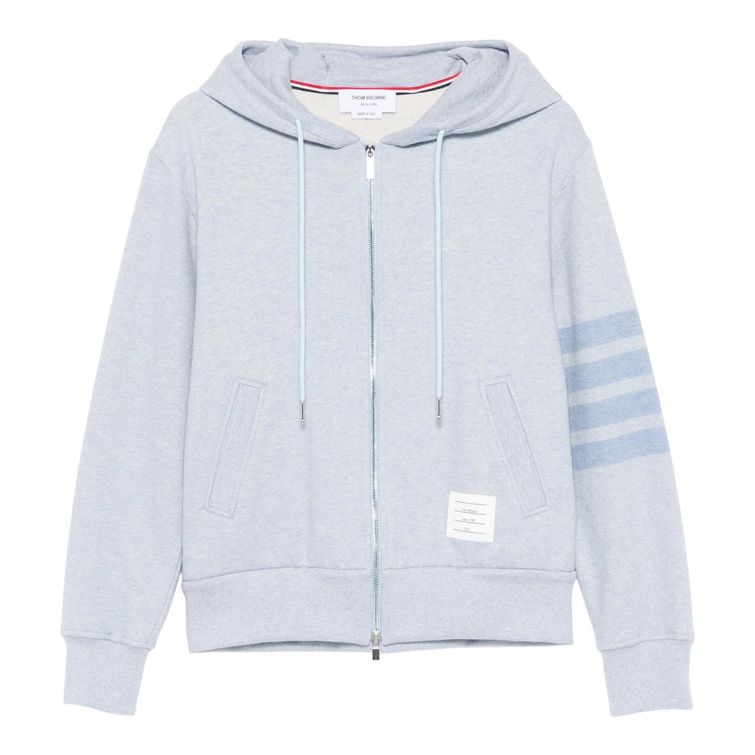 Club21 - Thom Browne - Melange Brushed Loopback 4-Bar Zip Up Hoodie Men - SWEATERS - Light Blue