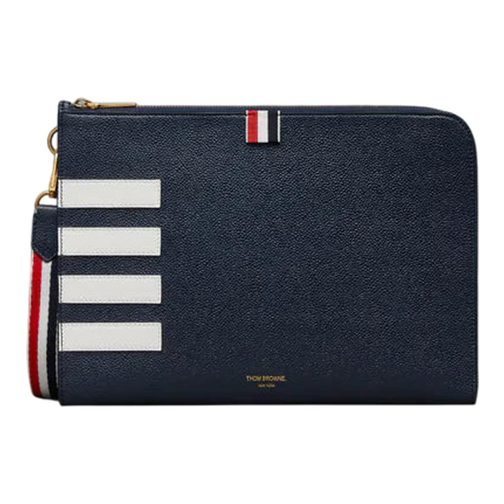 Club21 - Thom Browne - Pebble Grain 4-Bar Gusset Folio Men - POUCHES - Navy