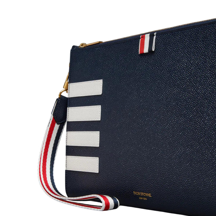 Club21 - Thom Browne - Pebble Grain 4-Bar Gusset Folio Men - POUCHES - Navy