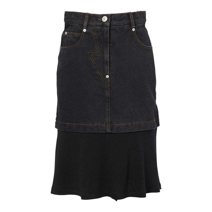 Club21 - pushBUTTON - Black Jersey Hem Point Denim Skirt - SKIRTS - Black