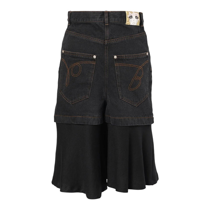 Club21 - pushBUTTON - Black Jersey Hem Point Denim Skirt - SKIRTS - Black
