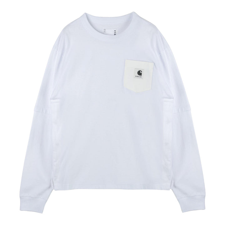 Club21 - sacai X Carhartt WIP - Carhartt WIP Cotton Jersey Long Sleeve T-Shirt - TEES - White