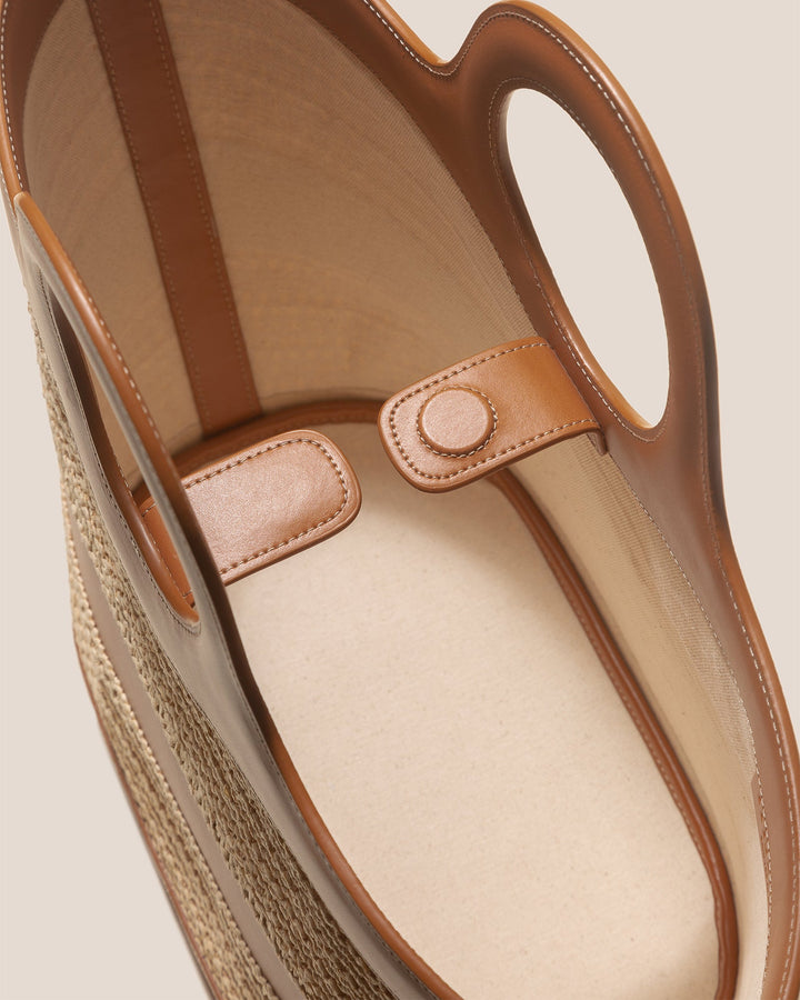 Nasta 皮革框拉菲草手提包