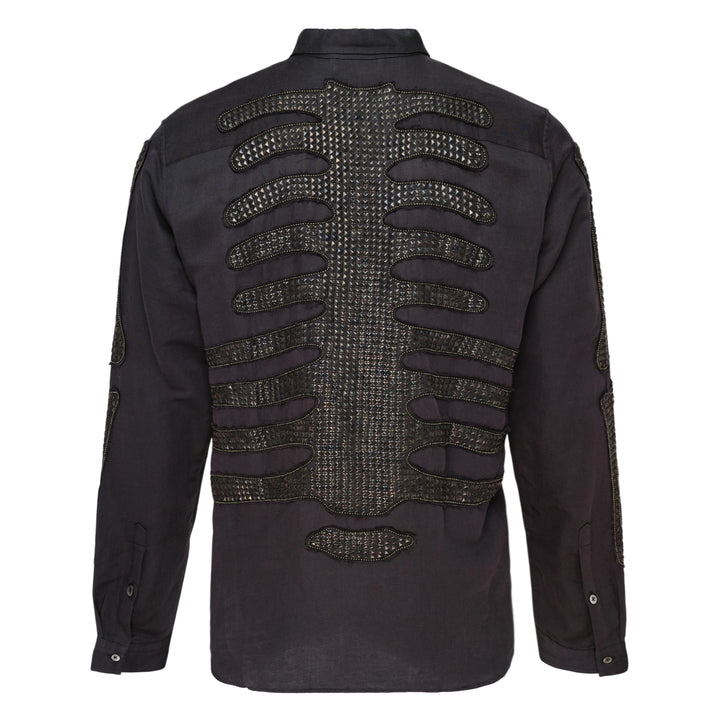 Long Sleeve Embroidered Satin Shirt