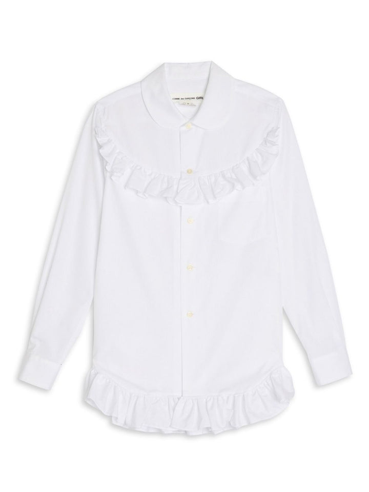 Long Sleeve Button-Up Blouse With Frill