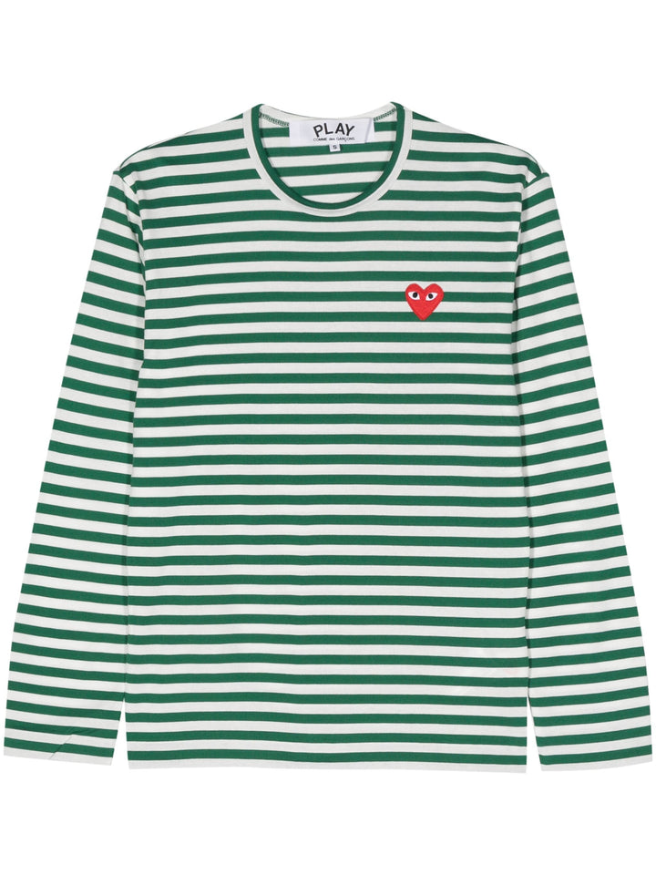 Long Sleeve Stripes With Red Emblem Tee Unisex