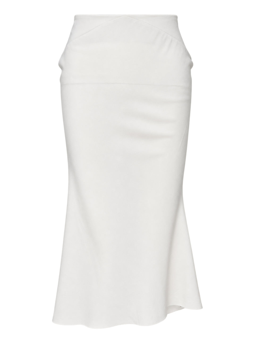 Rick Owens Strutter midi skirt in off-white cady with angled yoke seaming and a flared hem