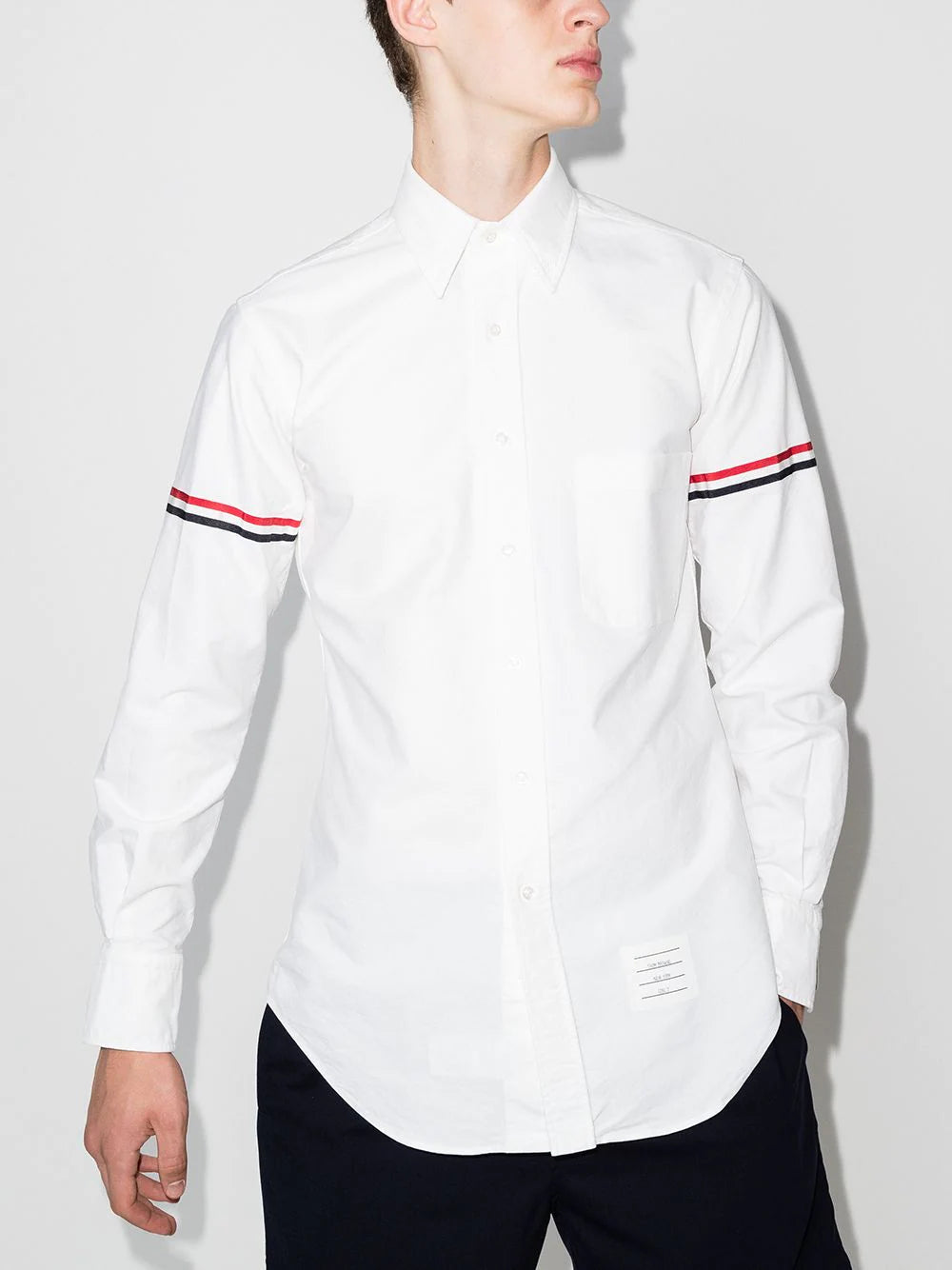 White Oxford Striped Grosgrain Armband Classic Shirt