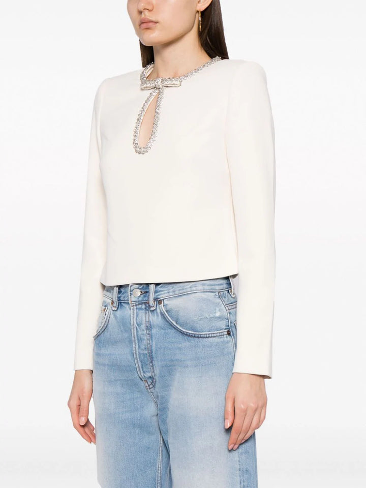 CNY Cream Crepe Diamante Top