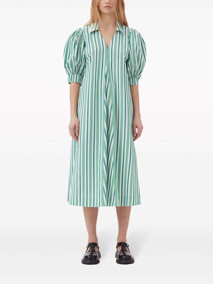 Stripe Cotton Collar Long Dress