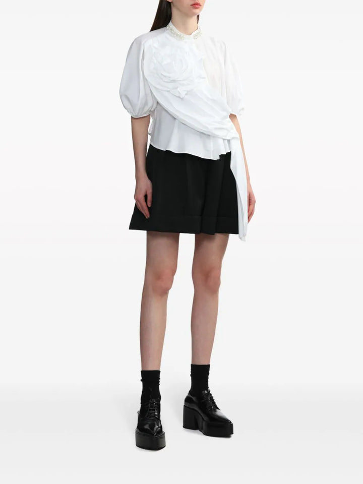 珠飾泡泡袖短上衣