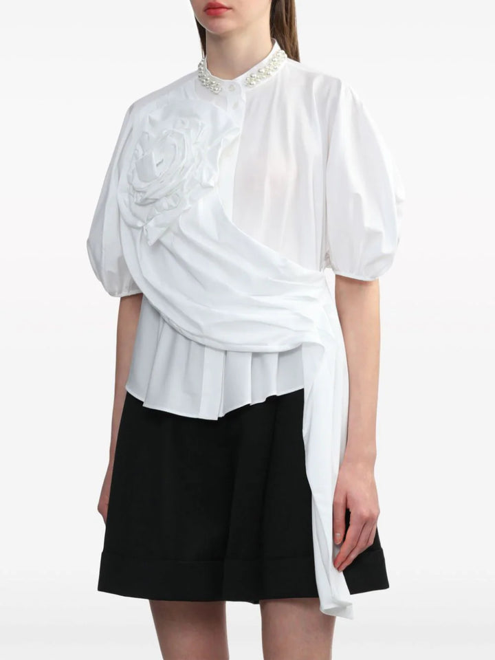 珠飾泡泡袖短上衣