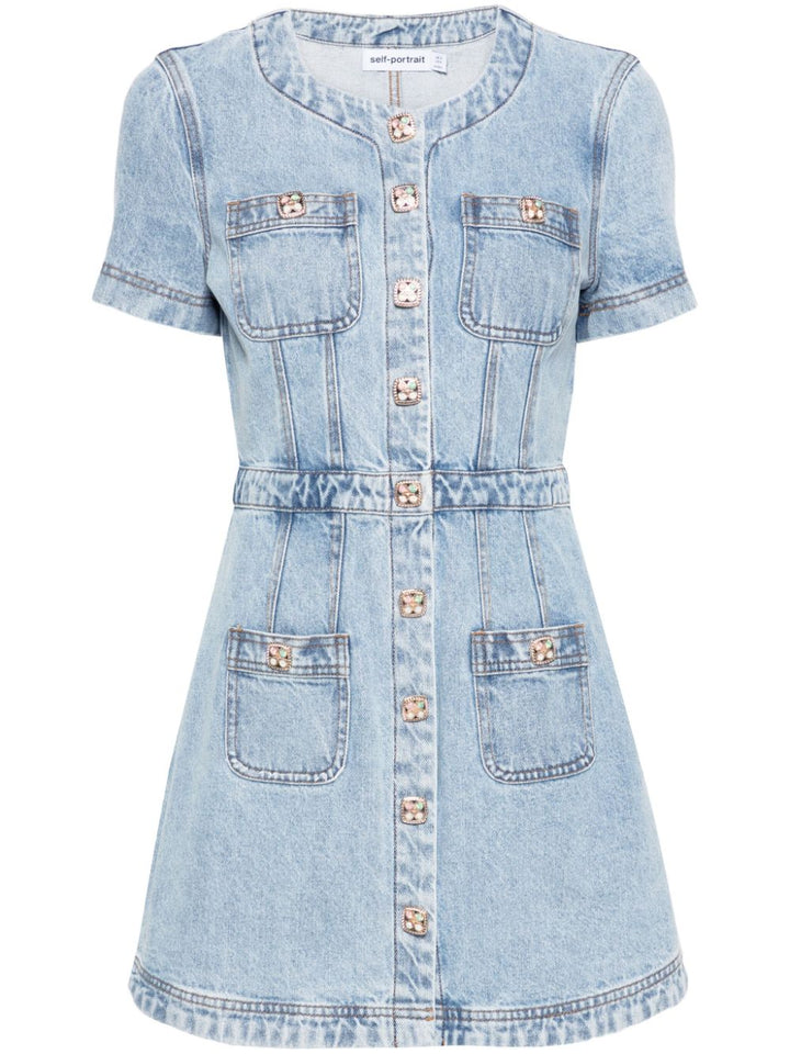 Light Blue Denim Buttoned Mini Dress