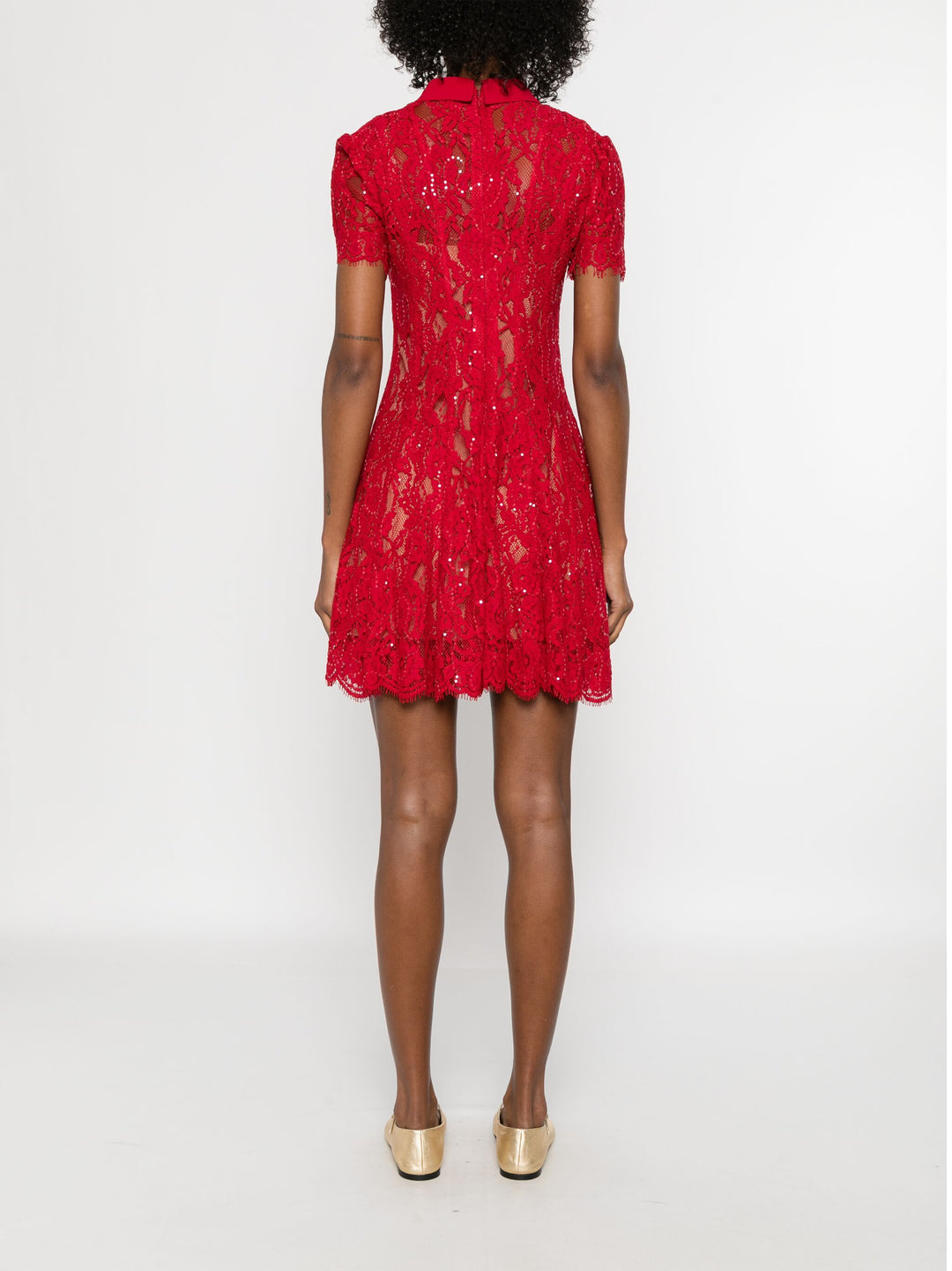 Red Sequin Lace Mini Dress