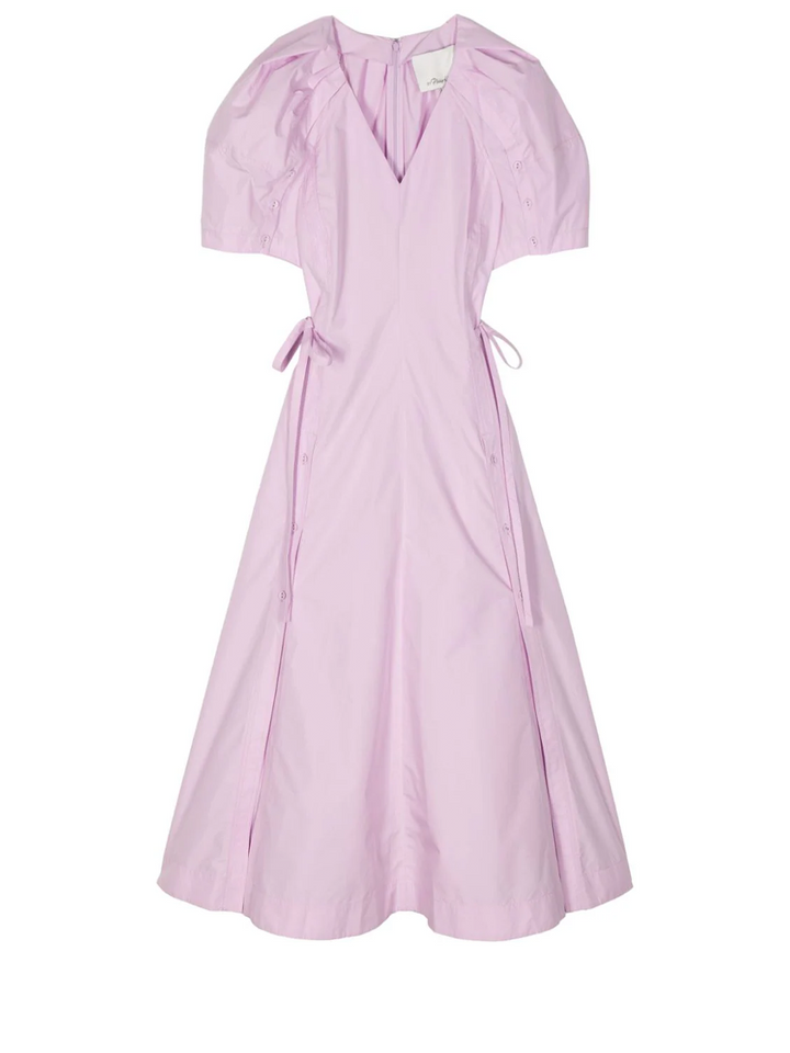 Bloom Sleeve V-Neck Dress With Button