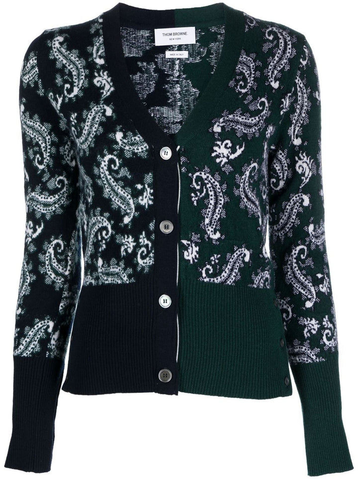 Paisley Jacquard Classic V Neck Cardigan Women