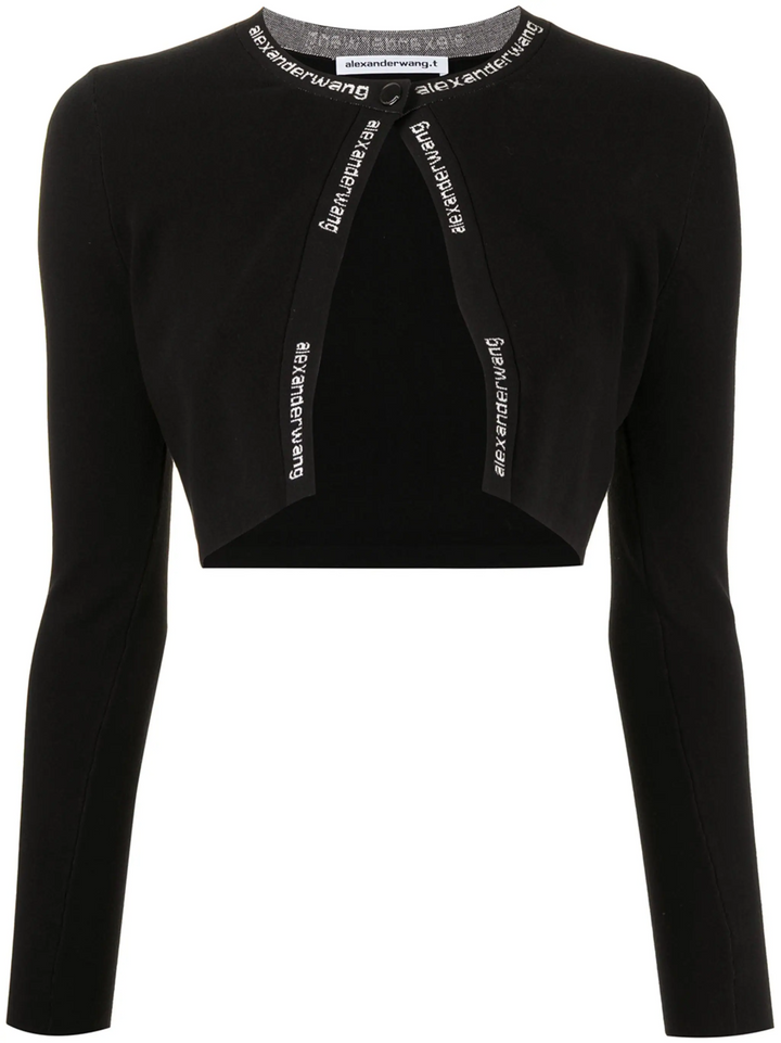 Jacquard Long Sleeve Logo Cardigan In Stretch Knit