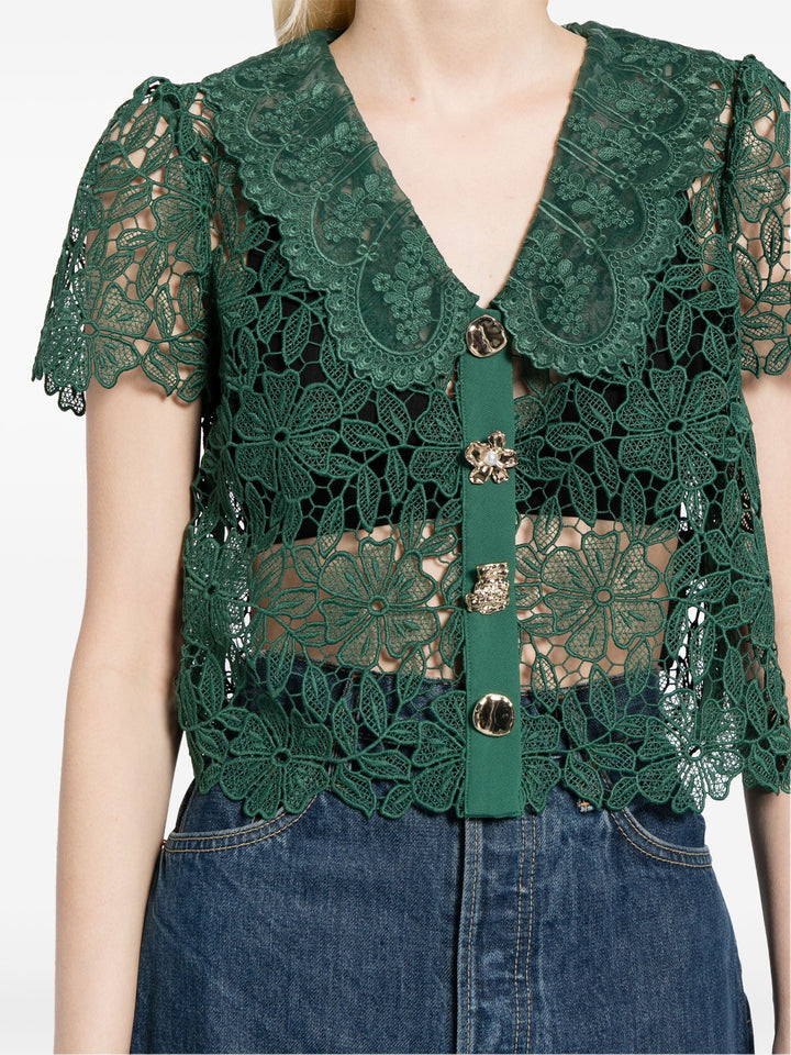 Green Guipure Lace Top