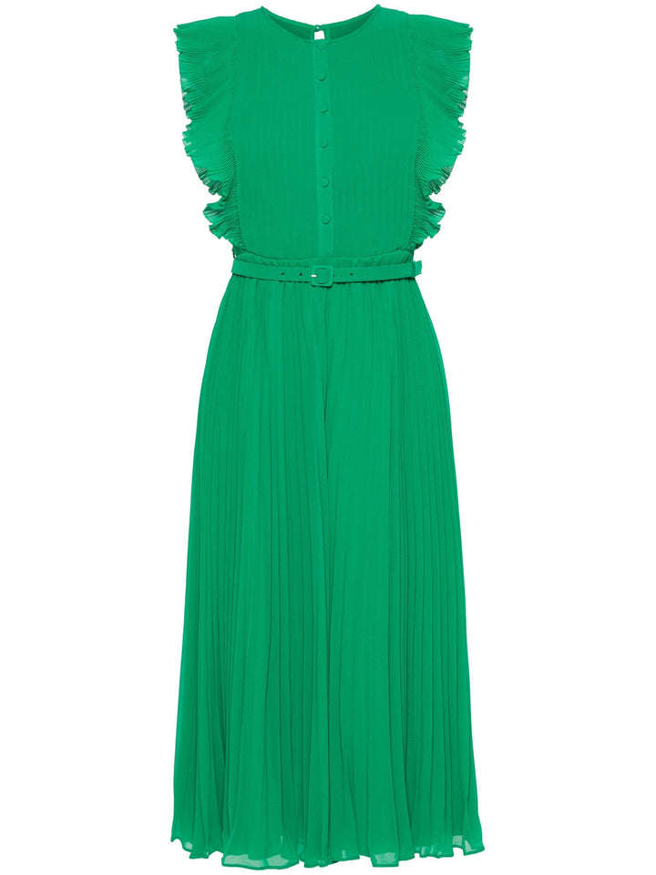 Green Chiffon Sleeveless Ruffle Dress