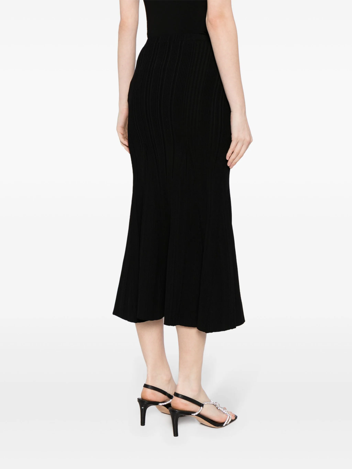 Black Ribbed Viscose Knit Skirt