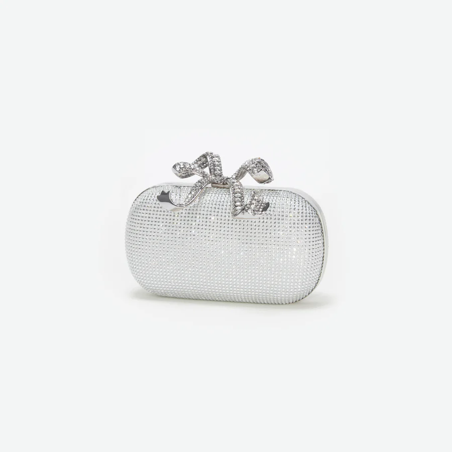 Silver Rhinestone Bow Clutch