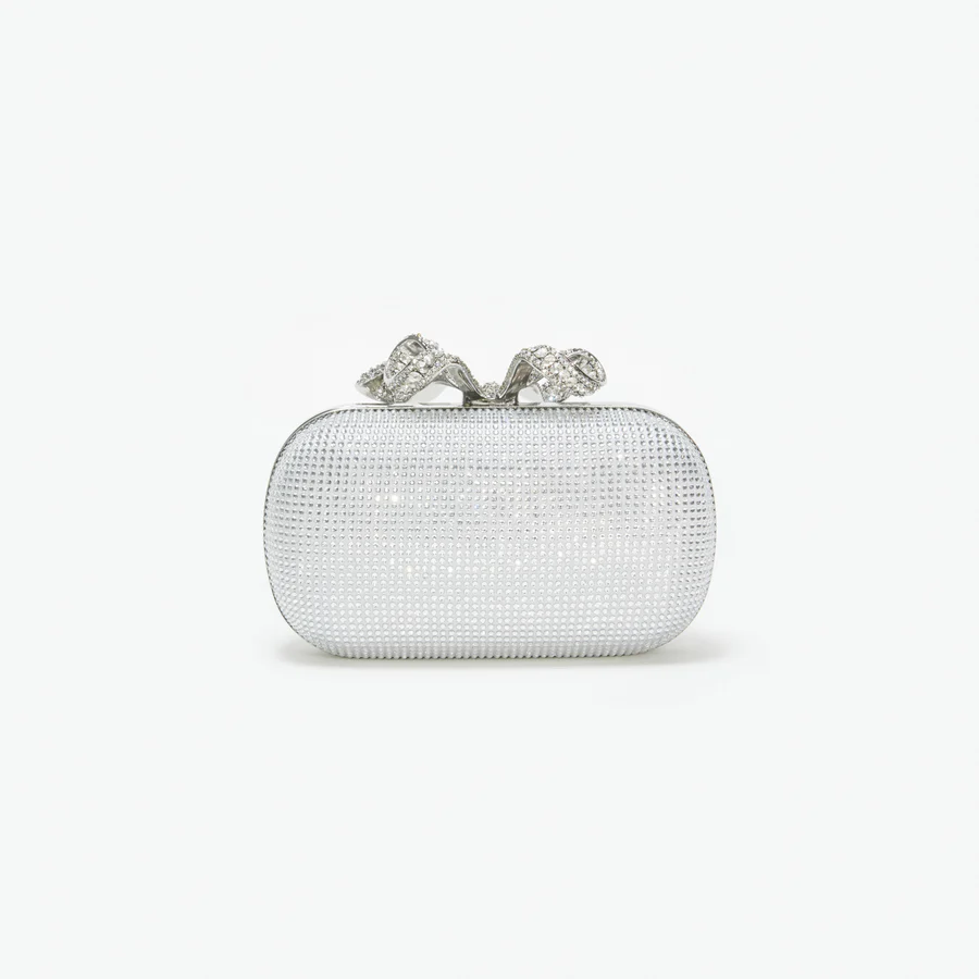 Silver Rhinestone Bow Clutch