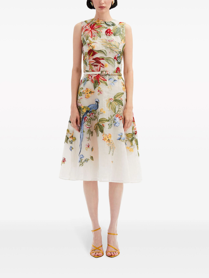 Sleeveless Floral & Fauna Dress