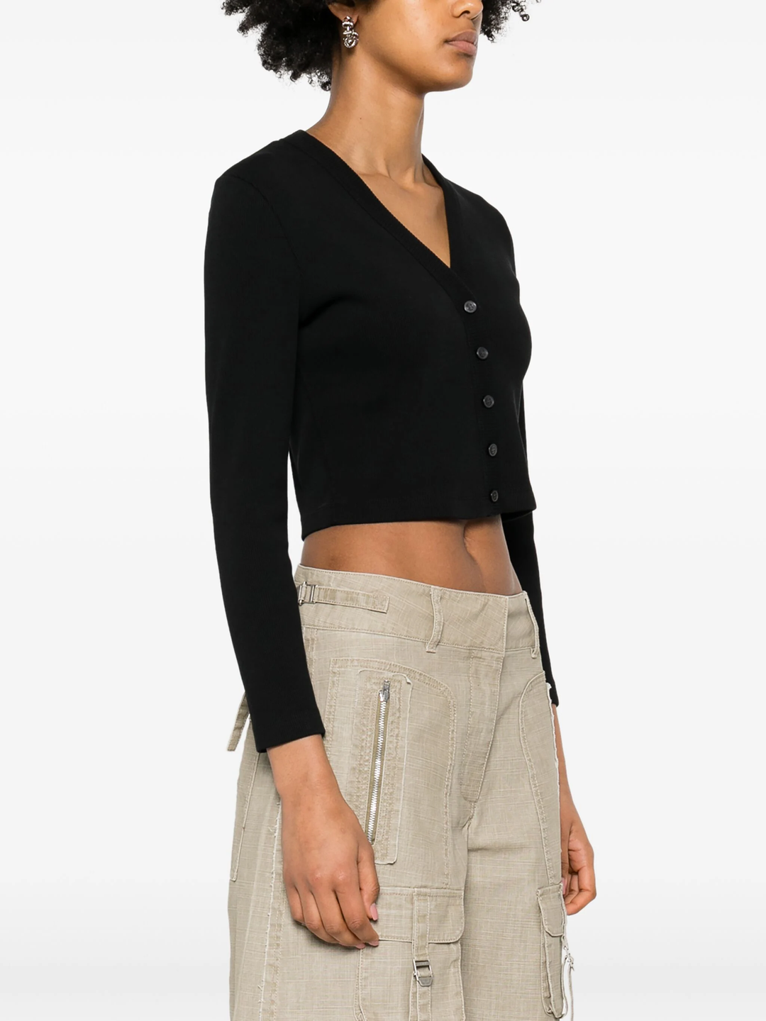 Logo Embossed Cropped V-Neck Cardigan